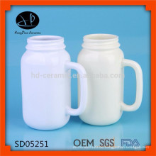 Mason Jar mit Griff und Stroh, einfarbiges Milchglas, Werbe-Logo gedruckt Hot Sales Customized Jar Mug, Keramik-Glas